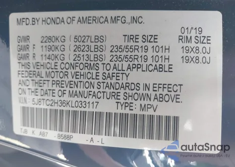 2019 Acura Rdx Standard из США, поврежденный, VIN 5J8TC2H36KL033117